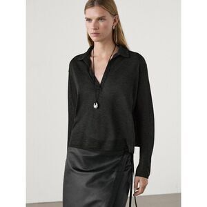 Massimo Dutti Women Flowing T Shirt XS Charcoal Gray Polo Collar 6842/534 NWT